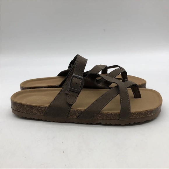 BNIB Madden Girl Womens jbartlet Leather Split Toe Casual Slide Mocha - Picture 2 of 4